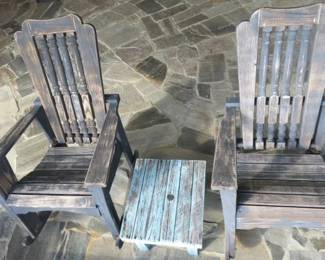 Rustic Wooden Weathered Finish Outdoor Rocking Chairs/Small Distressed Wood End Table