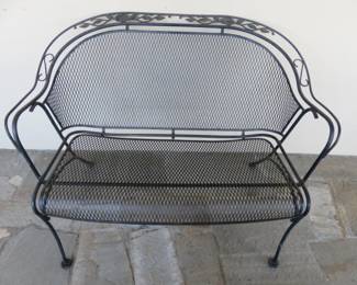 Vintage Woodard Black Mesh Wrought Iron Loveseat