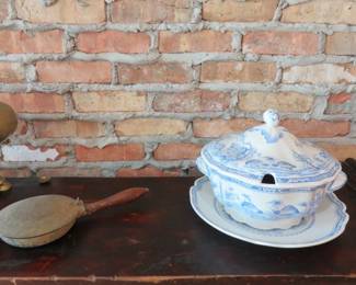 1913 Furnivals Blue Quail Covered Tureen and Underplate