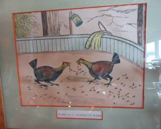 Plate No 2 Getting To Work "Cock Fighting" Hand-Colored Engraving by C.R. Stock 