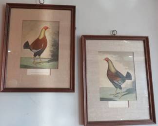 Pair Engraved Champion Fighting Cocks by C.R. Stock