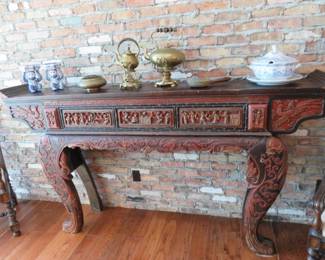 Antique Chinese Hand Carved Wood Altar or Console Table