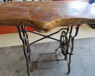 Wood & Epoxy Resin Table on Vintage Sewing Machine Stand