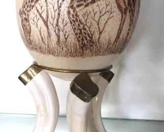 Etched Giraffe Ostrich Egg on Stand