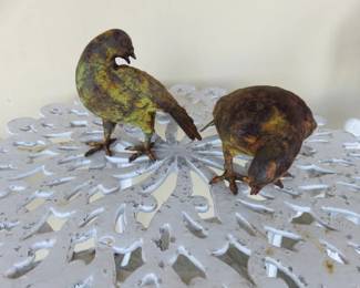 Vintage Pair 1950's Asian Metal Rustic Pigeons