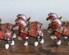 Vintage 9 Piece Ceramic Porcelain Budweiser Clydesdale Team pulling a wagon