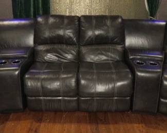 Dark Grey Recliner Sofa, 4 Seats Recline with Cup Holders
