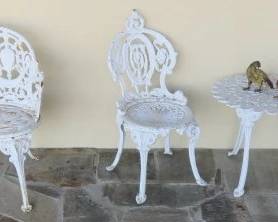 Vintage White Cast Iron Patio Love Seat/ 3 Piece Bistro Set