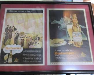 Framed Set of Two Vintage Budweiser Advertisements