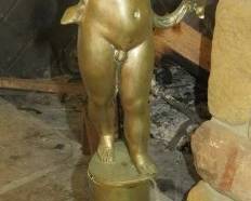 Antique French-Style Brass Cherub Andirons
