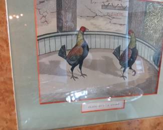 Plate No. 1 - A Start "Cock Fighting" Hand-Colored Engraving by C.R. Stock 