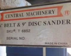 Central Machinery 6" Belt & 9" Disc Sander