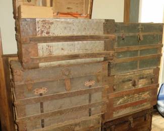 Collection of Vintage Antique Steamer Trunks