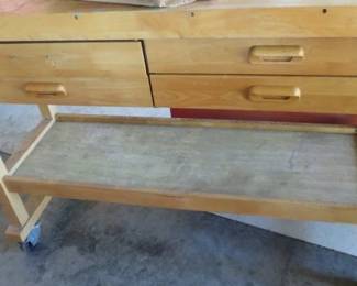 Two Tier Wooden Tabletop Trolly Cart w/3 Drawers