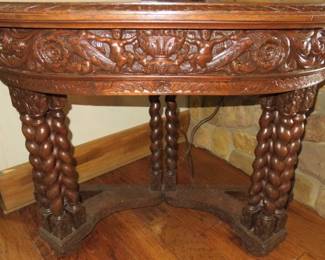 Victorian Heavy Carved Barley Twist Demi-Lune Table