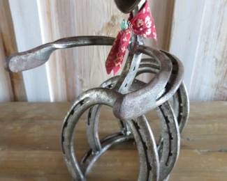 Welded Handcrafted Metal Horseshoe Cowboy Art Sculpture