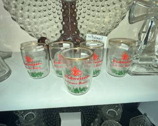 SET OF 5 VINTAGE BUDWEISER BARREL GLASSES
