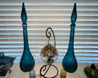 PAIR OF EMPOLI WAX-DRIP GENIE BOTTLES w/ STOPPERS - FABULOUS!