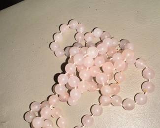 Rose Quartz beaded necklace, hand knotted