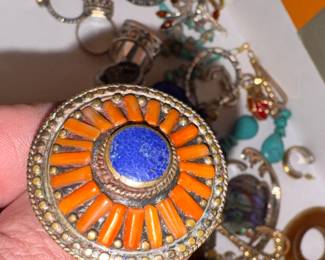 Tibetan or Southwestern-style ring (blue Lapis stone w/ Coral pieces)