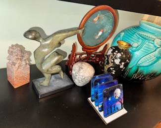 Soapstone Foo Dog and Abstract figurative sculpture,
