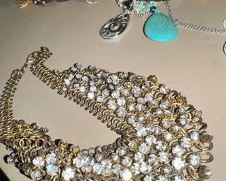 Gold tone Crystal Bib necklace