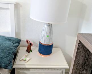 #21+#22 Blue Velvet w/Marble Look Glass Lamps $40 ea