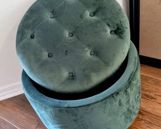 #18 Green Velvet Storage Ottoman 19"Dx17"H $65