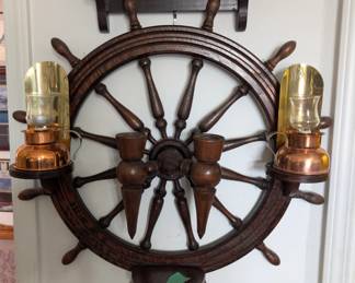 **Available For Pre Sale** Ships wheel with lanterns + candles 30in diameter $90