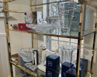 Brass and Glass display,  New in the box crystal.