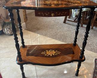Mid Century Italian Marquetry Hall Table $300.00  27”w 13”d 30.5”t