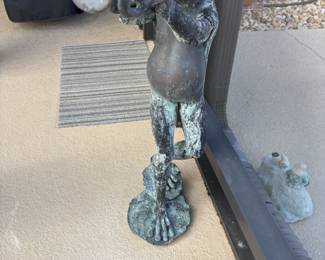 Frog playing Trumpet Fountain cast aluminum $600.  18”w 8”d 34”t