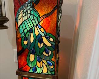 Tiffany style Peacock 4 sided lamp 9”w 9”d 24”t