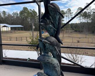 Five Dolphins Fountain bronze
$1,600. 25”w 40”d 94”t water sprays out of all 5 dolphins mouths!