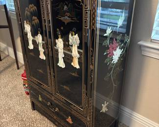 Asian Cabinet w mother of pearl accents
$600.00. 24”w 12”d 35.5”t