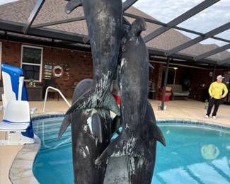 Five Dolphins Fountain bronze
$1,600. 25”w 40”d 94”t water sprays out of all 5 dolphins mouths!