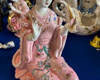 (2) Asian ladies in pink statues $160.00 each