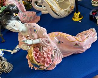 (2) Asian ladies in pink statues $160.00 each