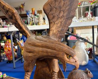 Wooden Eagle statue $250.00. 
 18”w 9” d  26”t