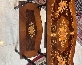 Mid Century Italian Marquetry Hall Table $300.00  27”w 13”d 30.5”t