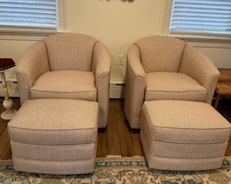 Pair swivel glider chairs with/Ottomans - Smith Bros.