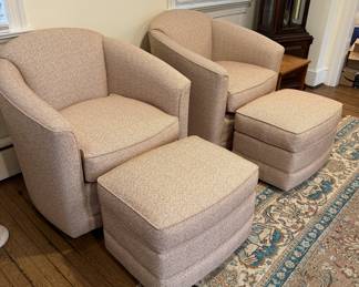 Pair swivel glider chairs with/Ottomans - Smith Bros.