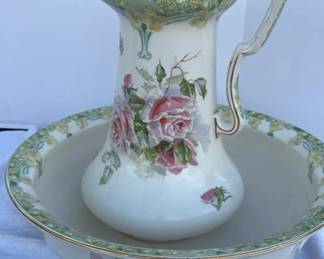 Large Antique K Co. B Late Mayers Water Pitcher And Bowl