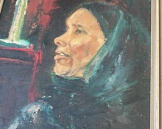 Oil Painting On Canvas Of Woman Signed 