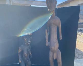 Carved Wood Male And Female Sculptures 