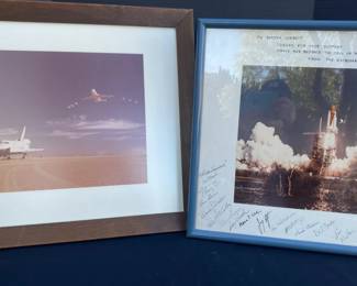 Picture Of Space Rocket Taking Off Signed By Astronauts And Another Pic