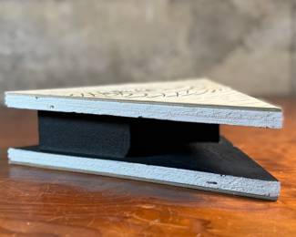 "Object #44, Pen Holder", an original mixed media sculpture by listed artist, Howard Hack circa 1988. Howard Edwin Hack (July 6, 1932 – June 11, 2015) was an American representational painter and graphic artist, with works in numerous museum collections. Known for an innovative approach to a variety of media, as well as use of traditional oil paints, Hack began working in the late 1940s.

