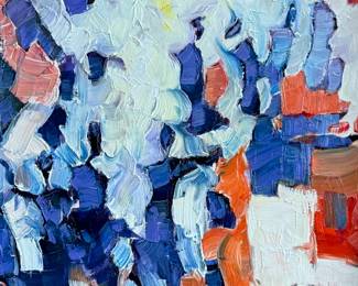 “Ephemeral Crowd”, an original oil on canvas by listed artist, Serguei Novitchkov. Measures in the frame, 24.25” H x 28.5” W. Signed lower right and again with title on the verso. Accompanied with a certificate of authenticity from the artist. Novitchkov (1969-) was born in Moscow, Russia and graduated from the St. Petersburg Academy of Arts with a degree in “Painting and Composition” under the guidance of Professor Alexey Nikolaevich Sukhovetsky, a people’s artist of the Russian Federation. Serguei’s paintings are primarily dedicated to landscape art, often characterized by romantic, lyrical, and abstract themes, as well as genre painting. For many years, he has actively participated in both online and in-person exhibitions. Since 2000, he has lived and worked in Los Angeles, California.

