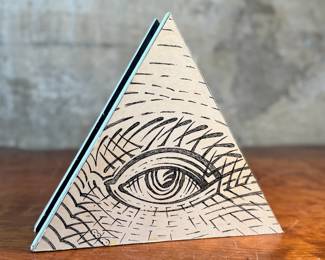 "Object #44, Pen Holder", an original mixed media sculpture by listed artist, Howard Hack circa 1988. Howard Edwin Hack (July 6, 1932 – June 11, 2015) was an American representational painter and graphic artist, with works in numerous museum collections. Known for an innovative approach to a variety of media, as well as use of traditional oil paints, Hack began working in the late 1940s.

