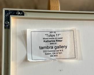 “Tulips 11″, an original mixed media work of art by listed artist, Katharine Ritter. Professionally framed and measures in frame, 36.75” H x 28.5” W.

